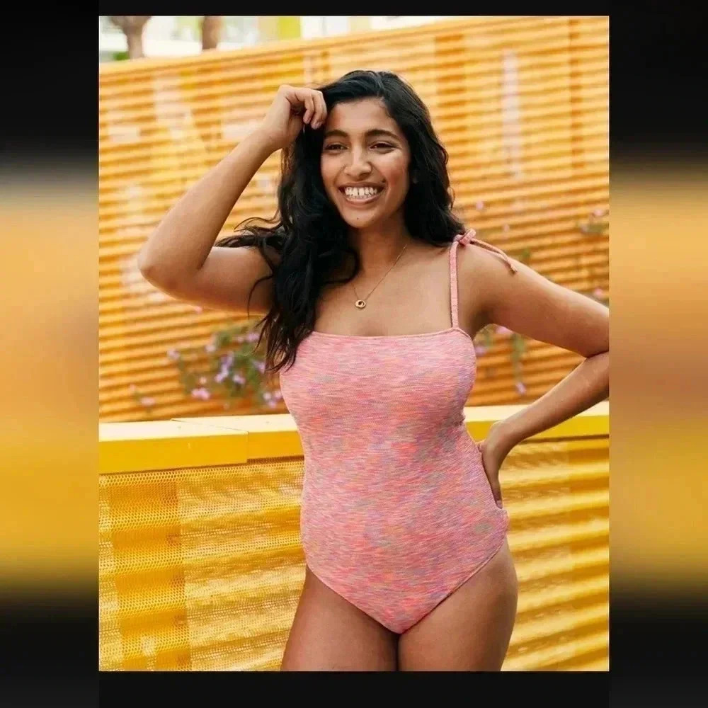 Aerie Space Dye Pique Bandeau One Piece Swimsuit